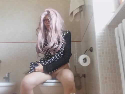 Hot blonde gets caught peeing and spying in her real toilet